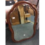 LARGE MAHOGANY FRAMED MIRROR, ORIGINALLY PART OF ANOTHER PIECE OF FURNITURE, APPROX 3ft X 2ft