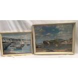 A VIEW OF THE COBB, LYME REGIS BY DONALD GREIG AND A VIEW OF LULWORTH COVE BY STOBART. LABELS TO THE