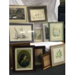 12 ASSORTED DRAWINGS, WATERCOLOURS, ANTIQUE PRINTS ETC