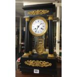 ORNATE FRENCH BRASS & WOODEN PENDULUM PILLAR CLOCK WITH STRIKE