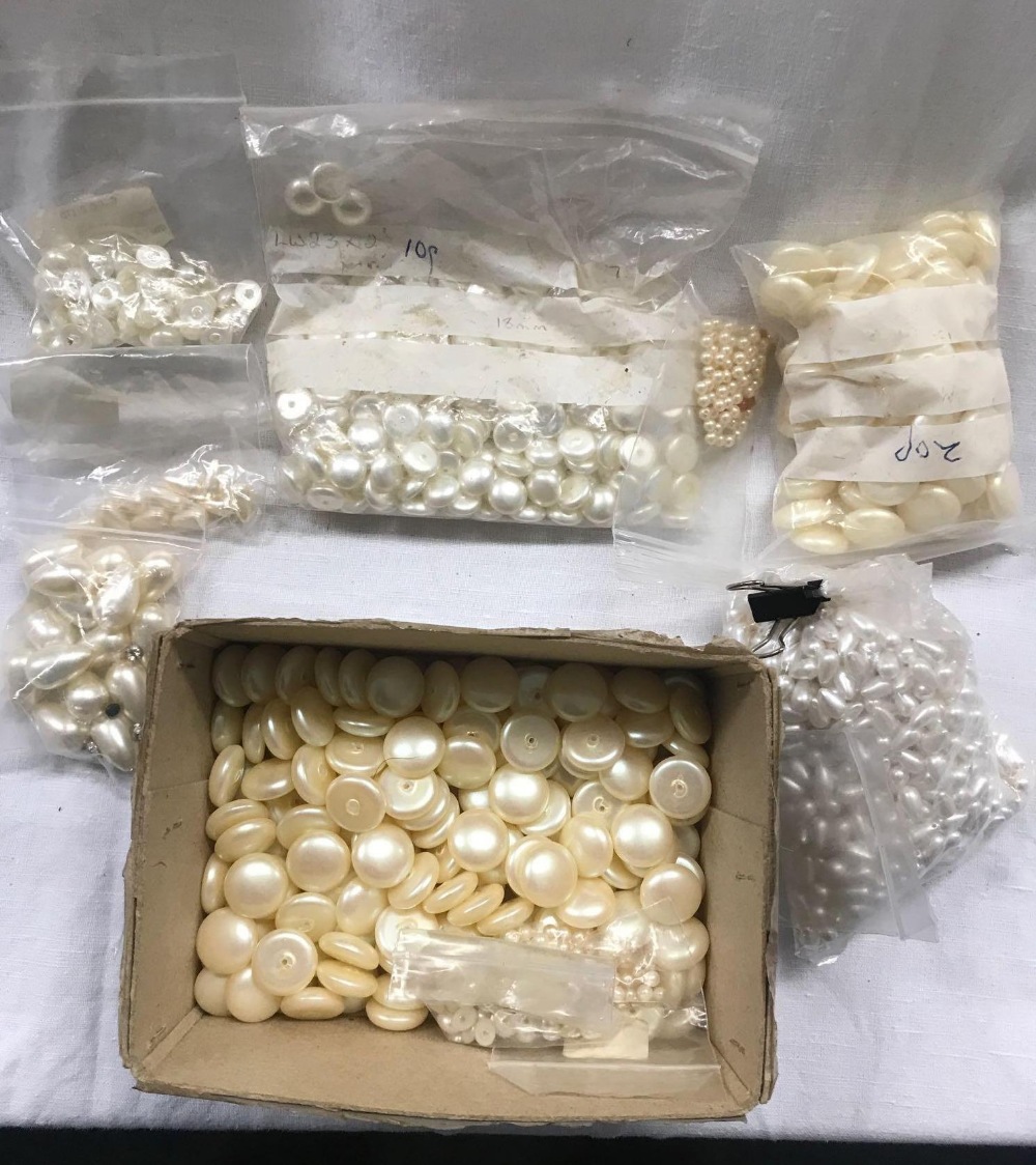 CARDBOARD BOX OF SIMULATED PEARLS ETC