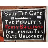 CAST IRON ''SHUT THE GATE'' RAILWAY SIGN