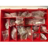 LARGE BOX OF SILVER PADLOCKS, LOBSTER CLASPS, EARRING STUDS, SPACERS ETC