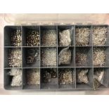 BOX OF MANY STERLING SILVER BEDS, EARRING MOUNTS, FINDINGS ETC