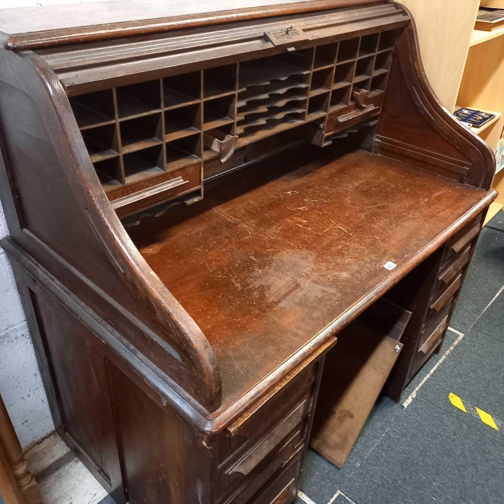 OAK ROLL TOP DESK - Image 2 of 2