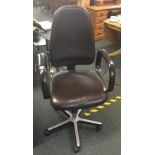 BROWN LEATHER LOOK ADJUSTABLE OFFICE CHAIR WITH ARMS