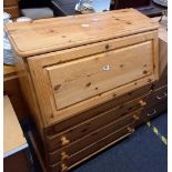 PINE BUREAU WITH HINGED LID & 3 DRAWERS