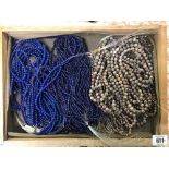 LARGE TRAY OF DYED LAPIS LAZULI BEAD NECKLACES & TIGERS EYE BEAD NECKLACES