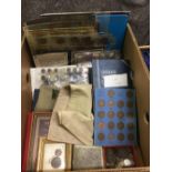 LARGE CARTON OF COINS & MEDALS, MOSTLY UK COPPER & NICKEL IN ALBUMS & PLASTIC SLEEVES