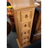 NARROW CHEST OF 5 PINE DRAWERS WITH WROUGHT IRON HANDLES