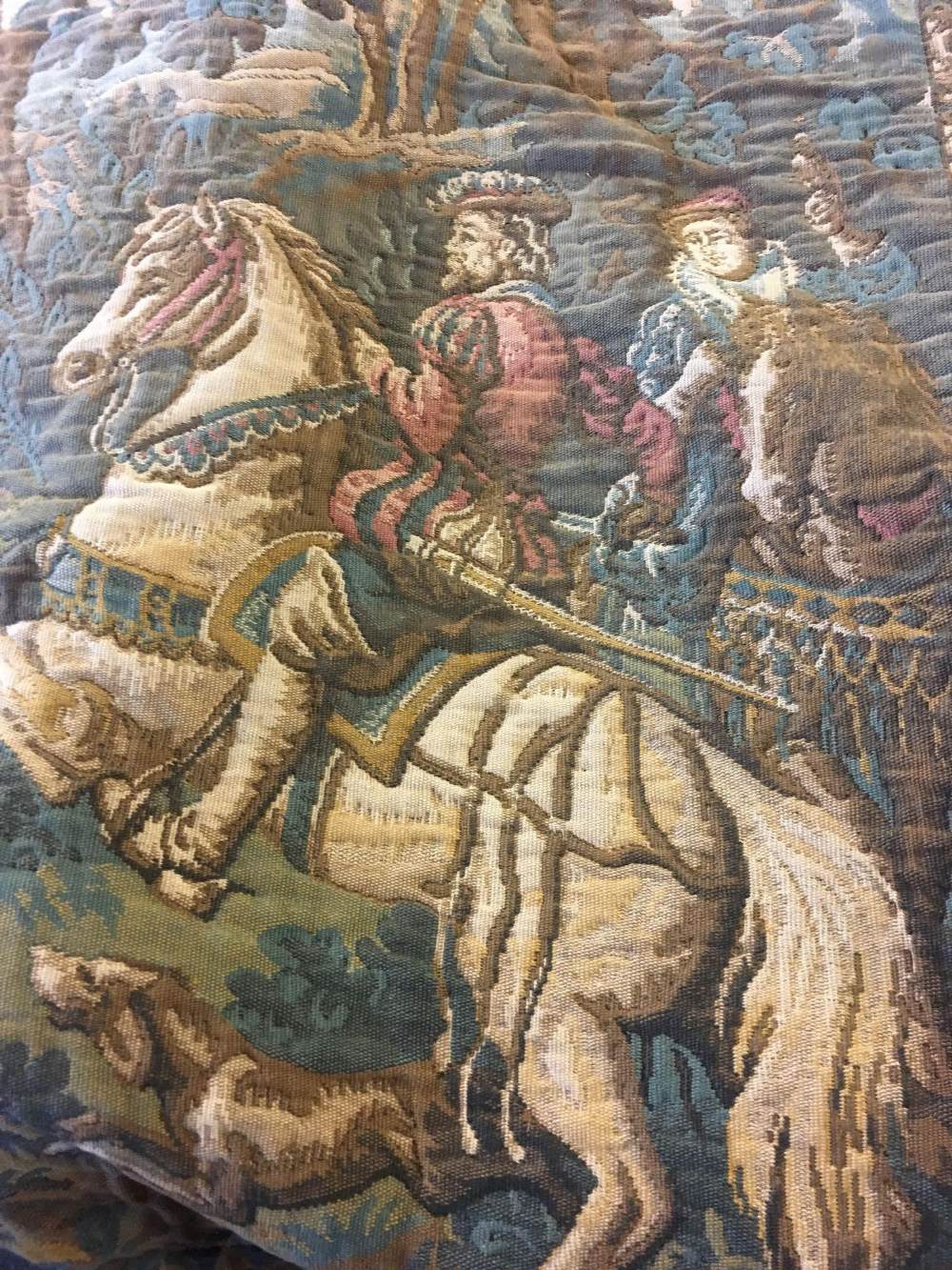 EMBROIDERED TAPESTRY WALL, DEPICTING ROYAL HUNTSMAN ETC, 6ft 6'' X 4ft APPROX - Image 2 of 4