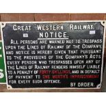 CAST IRON GREAT WESTERN RAILWAY NOTICE SIGN