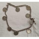 AN ANTIQUE SILVER 2 ROW BRACELET MOUNTED WITH SILVER 3 PENNIES