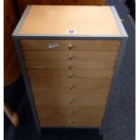 SMALL METAL SET OF 8 WOODEN FILING DRAWERS