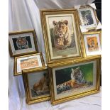 7 VARIOUS LIMITED EDITION GILT FRAMED PRINTS OF BIG CATS
