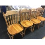 SET OF 4 PINE SPINDLE BACK DINING CHAIRS