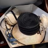 LADIES DESIGNER HAT BY JACQUES VERT WITH MATCHING HAND BAG, SHOES, FEATHER BOWERS & FASCINATORS PLUS