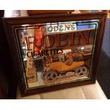 SQUARE OAK FRAMED ADVERTISING MIRROR FOR ''OGDENS ROBIN CIGARETTES''