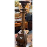 TALL CARVED WOODEN CANDLE HOLDER, 2ft TALL