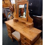 PINE DRESSING TABLE WITH TWIN PEDESTAL'S, 8 DRAWERS & MIRRORED BACK, 4ft 6'' LONG & MATCHING