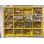 TRAY OF VARIOUS SIZED ROLLED GOLD BEADS, EARRING CLASPS ETC, 480g APPROX