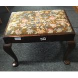 REPRODUCTION MAHOGANY STOOL WITH EMBROIDERED & UPHOLSTERED TOP