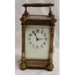 FRENCH BRASS CARRIAGE CLOCK WITH ENAMEL DIAL & KEY, DIAL CRACKED