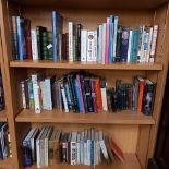 3 SHELVES OF HARDBACK & SOFT BACK BOOKS, COOKERY, BIOGRAPHIES, NOVELS ETC