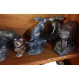 SMALL COLLECTION OF CAST ANIMAL SCULPTURES, OTTER, HARES, ELEPHANT, HORSE, BEAR & SHEEP