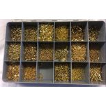 BOX OF ROLLED GOLD BEADS, PINS, CLASPS ETC
