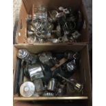 2 CARTONS OF MIXED PLATED & STAINLESS STEEL WARE INCL: GOBLETS, TANKARDS, WATER POTS