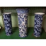 PAIR OF BLUE & WHITE POTTERY VASES BY WOOD & ANOTHER,UNMARKED