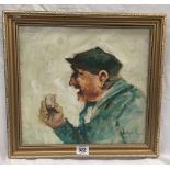 OIL PAINTING OF A MAN TAKING A DRINK, INDISTINCTLY SIGNED
