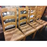 SET OF 4 PINE DINING CHAIRS WITH STRUNG SEATS