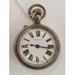 STAINLESS STEEL POCKET WATCH WITH ROMAN NUMERALS MARKED DNKO LEVER, NOT WORKING