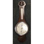 MODERN OAK BANJO BAROMETER & THERMOMETER