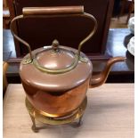 COPPER & BRASS KETTLE ON BRASS TRIVET