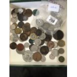 SMALL QTY OF ENGLISH SILVER & HALF SILVER CURRENCY AND OTHER COINS AND TOKENS