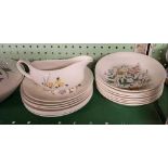 SHELF OF RIDGEWAY DINNERWARE, ENGLISH GARDEN PATTERN WITH LARGE & SMALL PLATES, BOWLS ETC