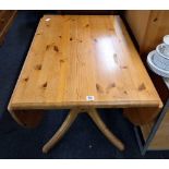 PINE DROP FLAP TABLE ON PEDESTAL LEGS, 3ft X 2ft EXTENDING TO 6ft