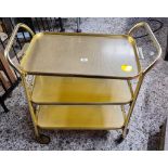 3 TIER GOLD COLOURED ANODISED WHEELED DRINKS TROLLEY