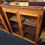 PITCH PINE GLASS FRONTED KITCHEN WALL CUPBOARD, 3ft 3'' WIDE