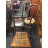 2 BENTWOOD CHAIRS & A MAHOGANY WICKER SEATED CHAIR