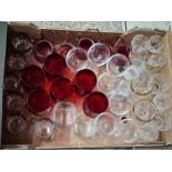 CARTON OF GOLD RIMMED GLASSES, BOHEMIAN STYLE & RED GLASSES