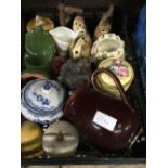 SMALL CARTON OF MISC CHINAWARE INCL; JUG, HONEY POT, SMALL BUDDHA STATUE