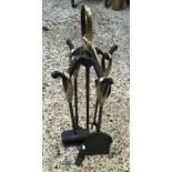 MODERN BLACK METAL & GOLD HANDLED FIRESIDE COMPANION SET