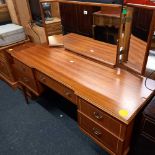 INLAID MAHOGANY DRESSING TABLE WITH 5 DRAWERS & TRIPLE MIRROR BACK & MATCHING BEDSIDE CABINET