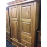 MODERN DOUBLE PINE WARDROBE UNIT WITH CUPBOARDS & DRAWERS, 3ft 9'' WIDE X 6ft TALL X 2ft DEEP