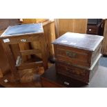 OAK STOOL, MAHOGANY BOX & SMALL MAHOGANY CUPBOARD