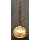 BRASS & COPPER BED WARMER & A PAIR OF BRASS & LEATHER BELLOWS